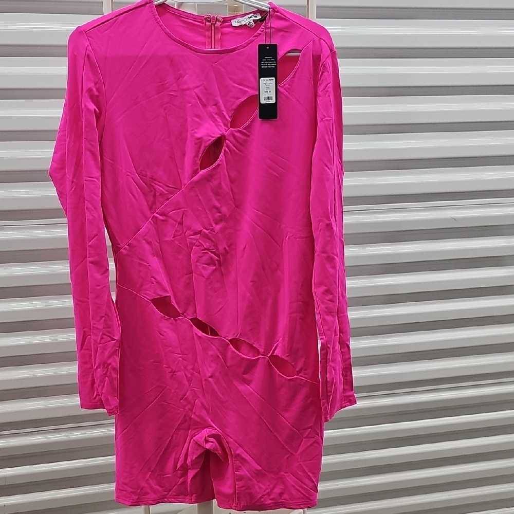 Fashion Nova Vibrant Pink Cutout Romper